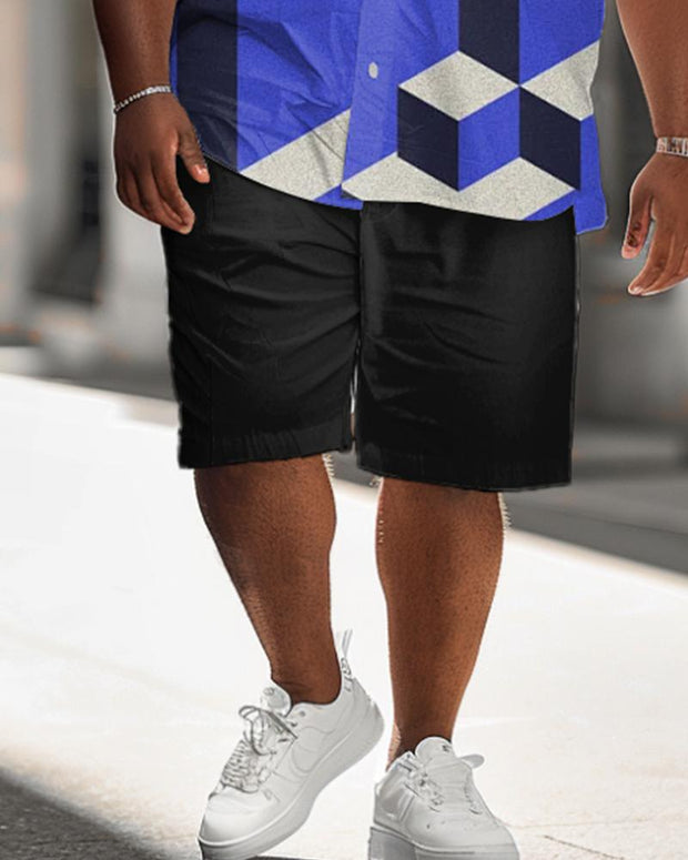 Men's Plus Size Three-dimensional Geometric Short Sleeve Shirt Shorts Suit