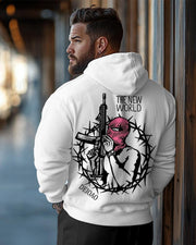 Street Fashion Gun Masked Man Print Sleeve Hoodie Men's Plus Size