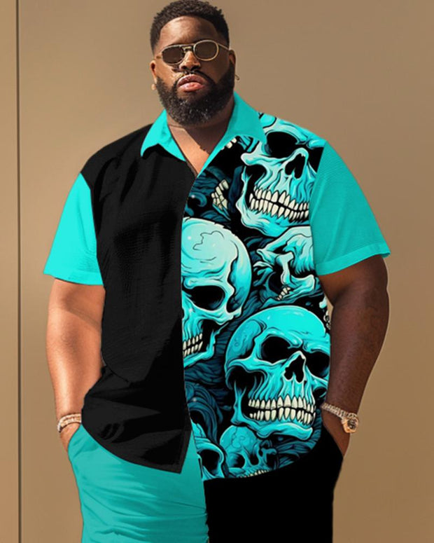 Skull Colorblock Casual Short Sleeve Shirt Large Size Men's Suit