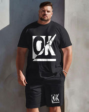 Men's Plus Size Simple Letter Print T-shirt Shorts Suit