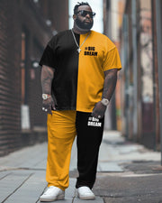 Men's Plus Size Street Casual Color Block Big Dream Alphabet Print T-Shirt Trousers Suit