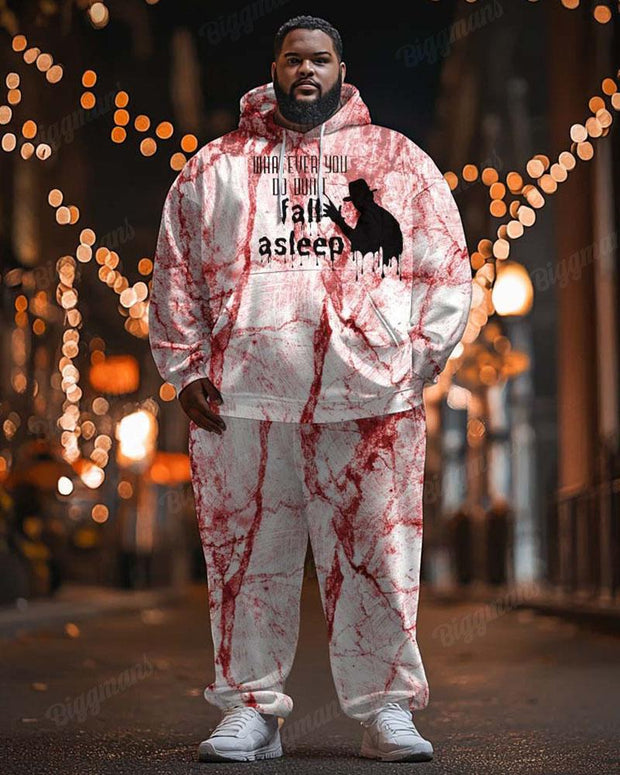 Men's Halloween Whatever You Do Don't Fall Asleep Silhouette Print Plus Size Hoodie Suit