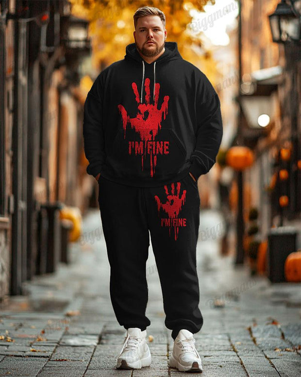 Men's Halloween Bloody I'm Fine Print Plus Size Hoodie Suit