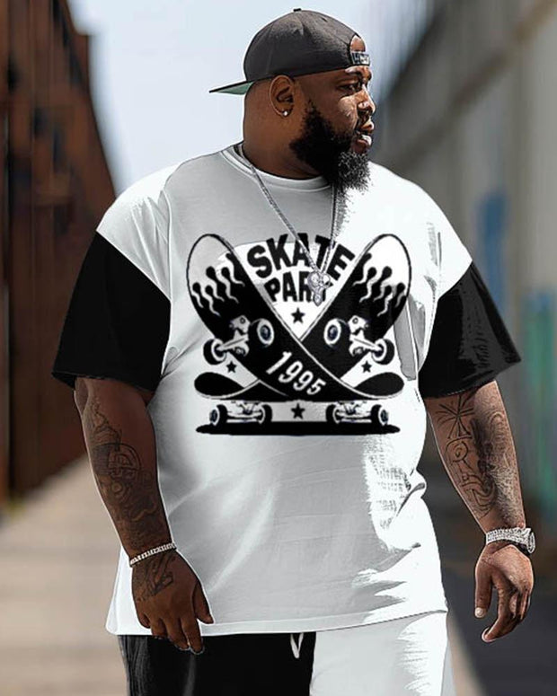Men's Large Skateboard Patchwork Alphabet Print T-Shirt Pants Suit