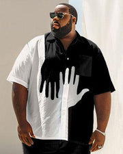 Men's Plus Size Business Simple Palm Print Short Sleeve Shirt Suit