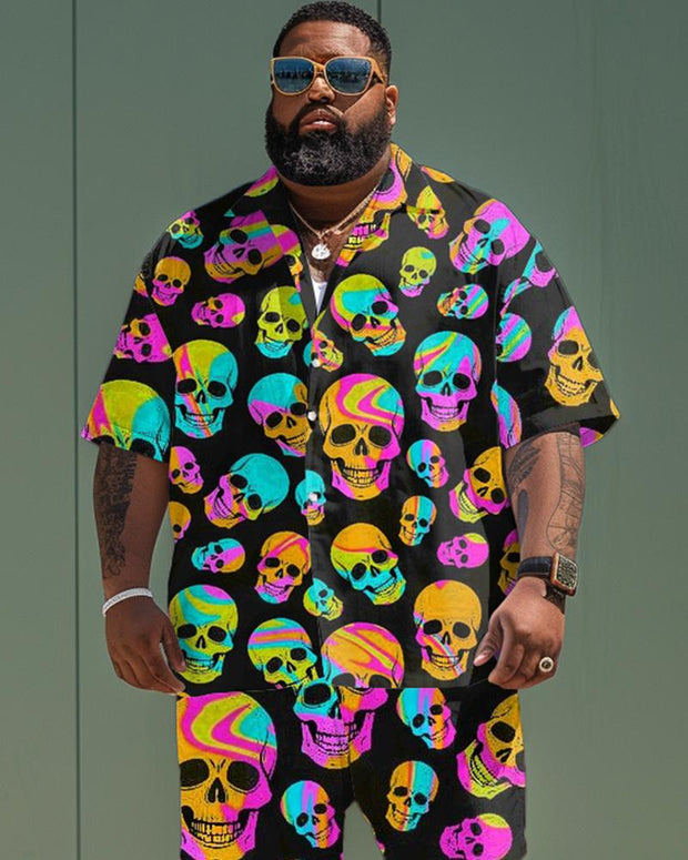 Colorful Skeleton Short-sleeved Shirt Plus Size Men's Suit