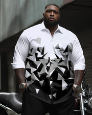 Men's Plus Size Gradient Geometric Long-sleeved Lapel Shirt 2-piece Set