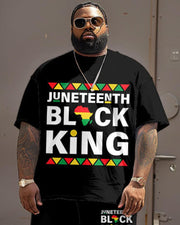 Men's Plus Size Juneteenth Black History Month King Alphabet Print T-Shirt Shorts Suit