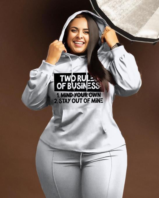Women's Plus Size Two Rules of Business Hoodie Set