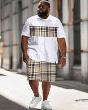 Men's Plus Size Classic Plaid Short Sleeve Shirt Shorts Suit