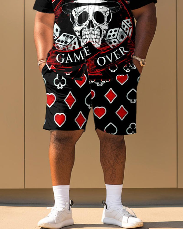 Skull Poker Card Short Sleeve Shirt Large Size Men's Suit