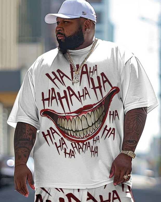 Men's Large Street Casual Mouth HA Letter Printed T-Shirt Pants Suit