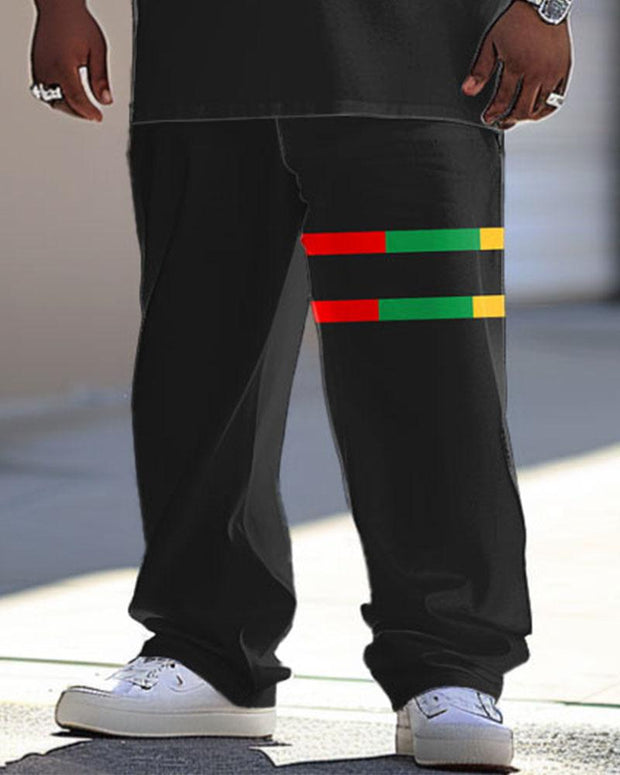 Men's Plus Size Juneteenth Black History Month Striped Colorblock Printed T-Shirt Trousers Suit