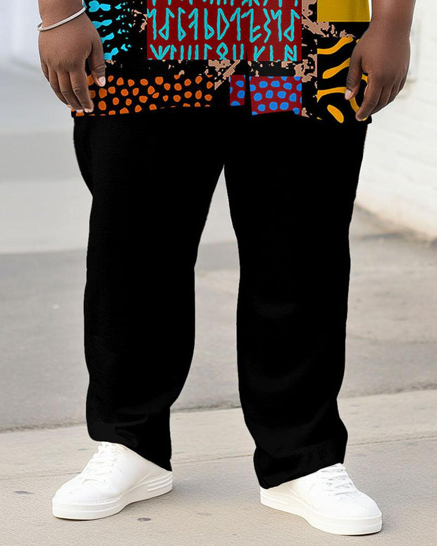 Men's Plus Size Street Fashion Irregular Patchwork Printed Short Sleeve Shirt Trousers Suit