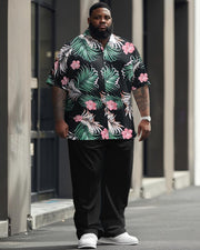 Men's Plus Size Business Casual Floral Plant Printed Short Sleeve Shirt Suit