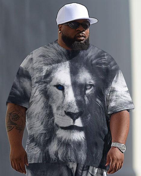 Men's Large 3D Lion Print T-Shirt Pants Suit