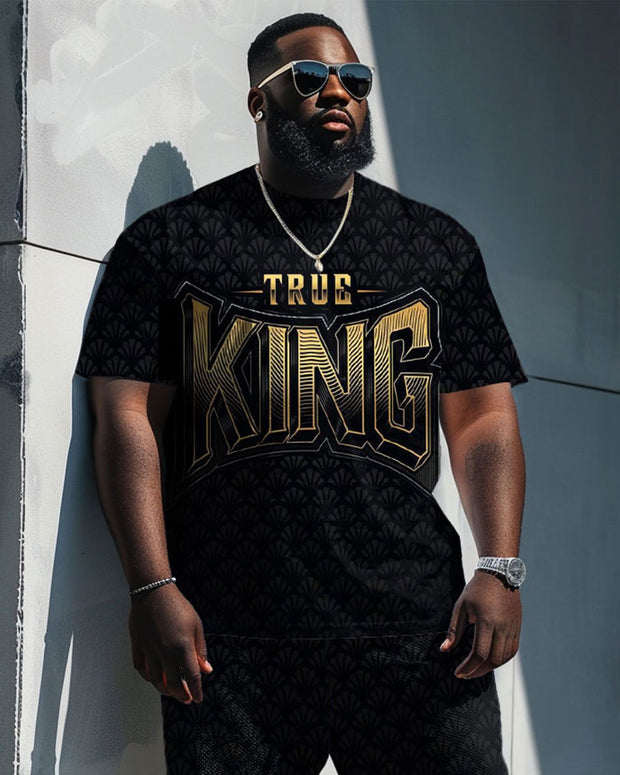 Men's Plus Size True King Print T-Shirt Shorts Suit