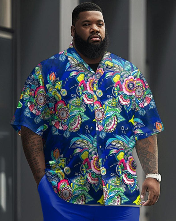 Men's Plus Size Business Casual Floral Print Short Sleeve Shirt Suit