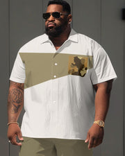 Men's Plus Size Simple Casual Camouflage Colorblock Printed Pocket Shirt Shorts Suit