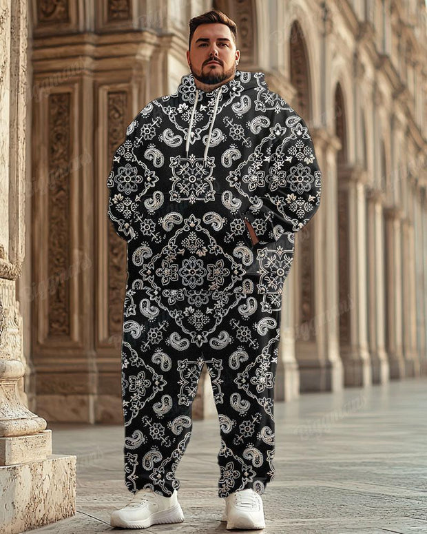 Men's Classical Pattern Blue Plus Size Hoodie Suit