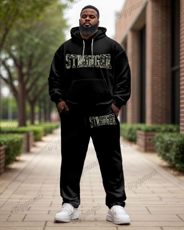 Men's Simple Daily Stronger Letter Print Plus Size Hoodie Suit