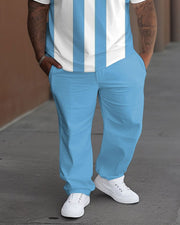 Men's Plus Size Colorblock Argentina Champion Print T-Shirt Trousers Suit