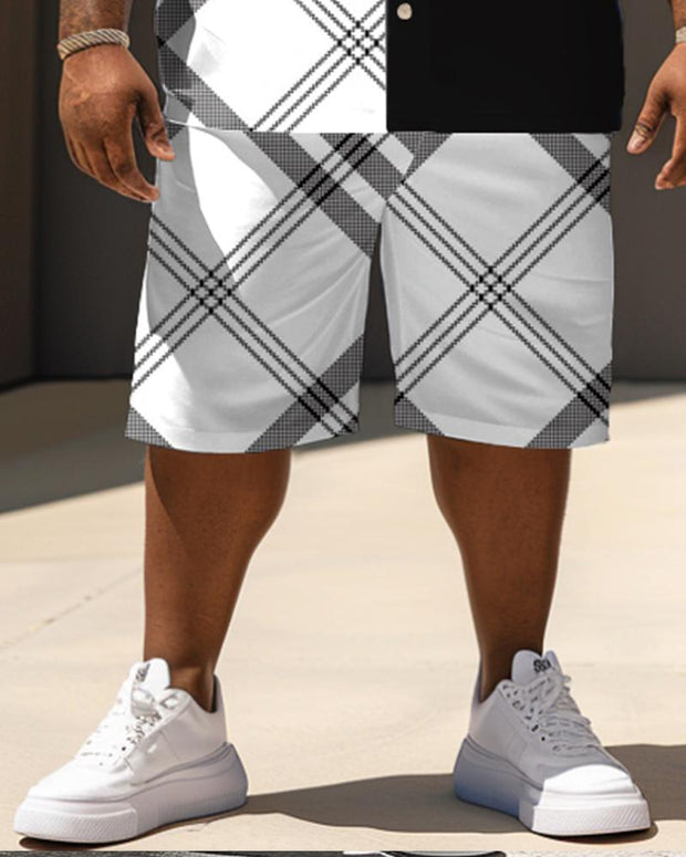 Men's Plus Size Classic Plaid Short Sleeve Pocket Shirt Shorts Suit