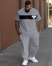 Men's Large Simple Stitching Icon Eagle Print T-Shirt Pants Suit