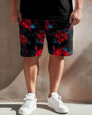 Men's Plus Size Street Casual Peace Dove Rose Print T-Shirt Shorts Suit