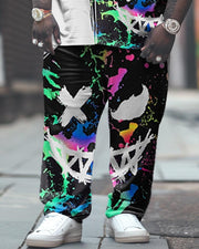 Men's Large Ink Color Grimace Printed T-shirt Trousers Suit