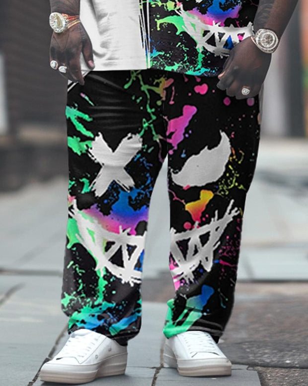 Men's Large Ink Color Grimace Printed T-shirt Trousers Suit