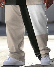 Men's Large Simple Colorblock Printed T-shirt Pants Suit