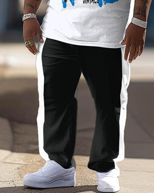 Men's Large Simple Colorful Letter T-Shirt Pants Suit