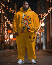 Mens Halloween Yellow Clown Graffiti Print Plus Size Hoodie Suit