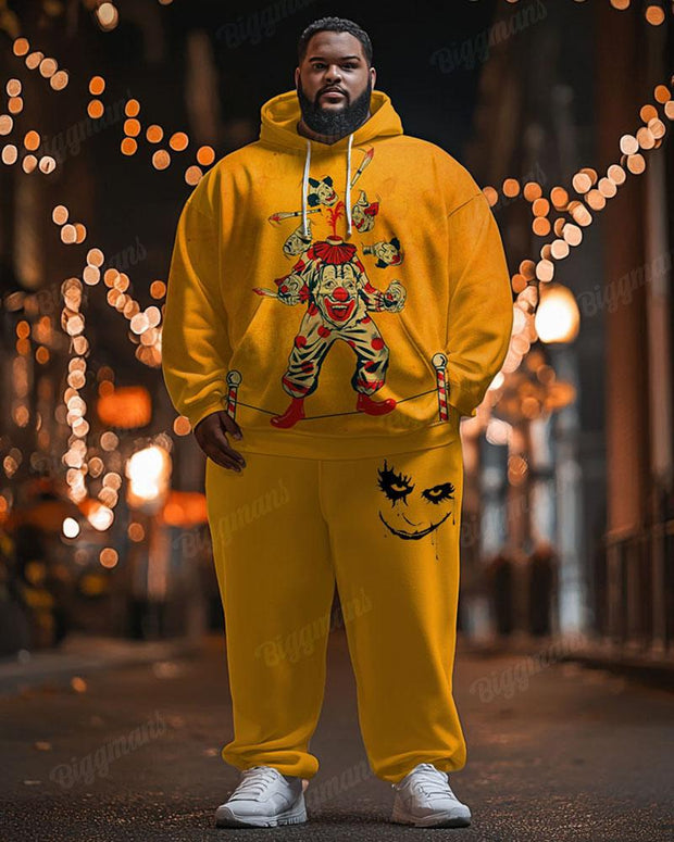 Mens Halloween Yellow Clown Graffiti Print Plus Size Hoodie Suit