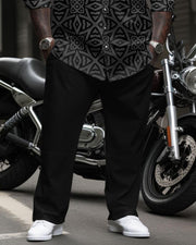 Men's Plus Size Casual Business Geometric Long Sleeve Shirt Trousers Suit