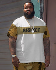 Men's Plus Size Casual Simple Camouflage Colorblock Respect Print T-shirt Shorts Suit