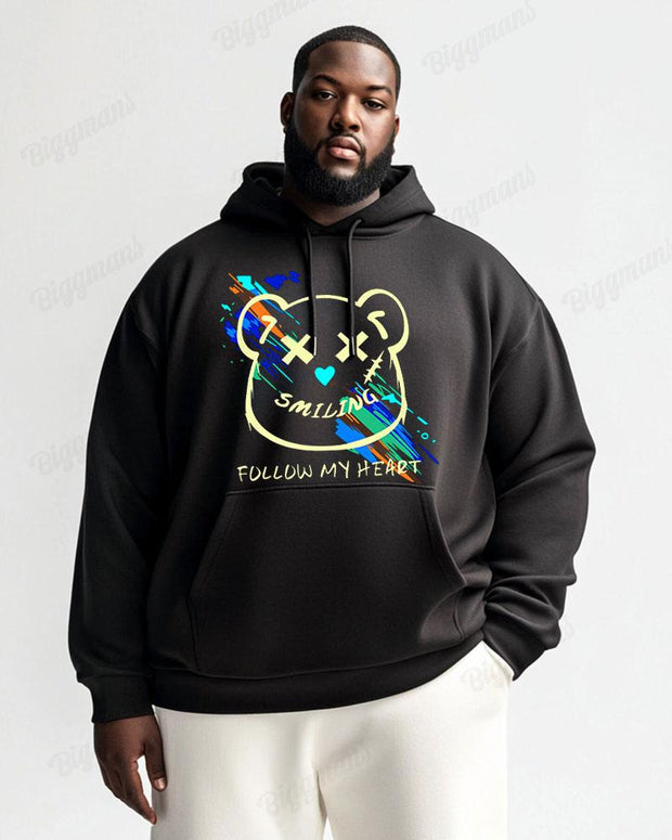 Cotton Material - Smiling Bear Print Men's Loose Oversized Hoodie