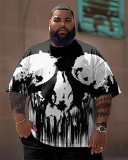 Street Exaggerated Skull Crewneck Short Sleeve Men's Plus Size T-Shirt