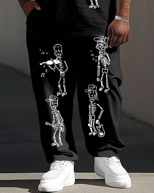 Men's Plus Size Street Casual Hand-painted Skull Music Printed T-shirt Trousers Suit