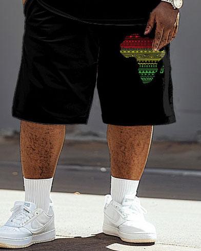 Men's Plus Size Juneteenth Black History Month Map Print T-Shirt Shorts Suit