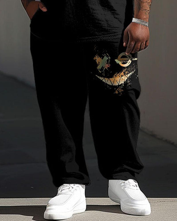Men's Plus Size Street Casual Graffiti Expression Print T-Shirt Trousers Suit