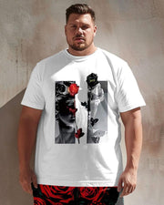 Men's Plus Size Street Casual Art David Rose Print T-Shirt Shorts Suit