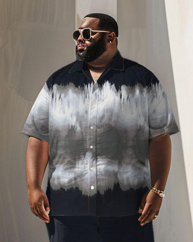 Men's Plus Size Business Simple Gradient Stripe Tie-Dye Print Short Sleeve Shirt Suit
