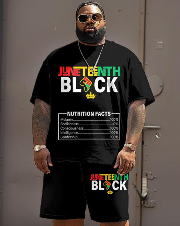 Men's Plus Size Juneteenth Black History Month Print T-Shirt Shorts Suit