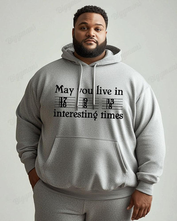 Cotton Material - May You Live In Interesting Times Alphabet Print Men's Loose Oversized Hoodie