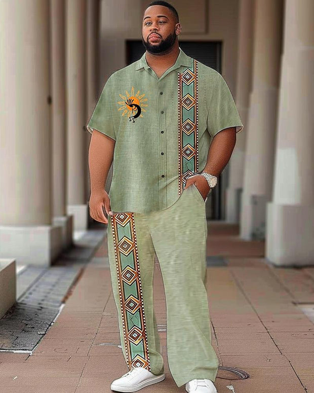 Ethnic Style Retro Sun Print Short-sleeved Shirt Plus-size Men's Suit
