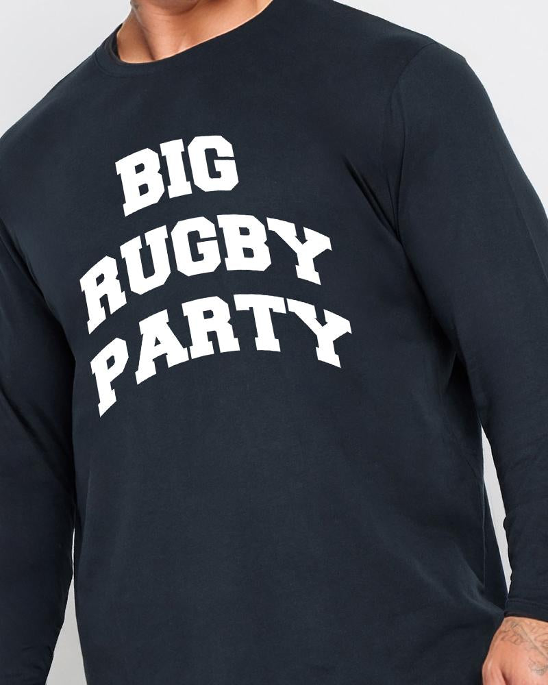 100 Per Cent Cotton-"huge Rugby Party" Slogan Print Long-sleeved T-shirt