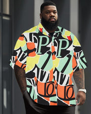Men's Plus Size Business Casual Color Printed Short Sleeve Shirt Suit
