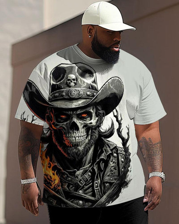 Men's Plus Size Street Fashion Hat Skull Print T-Shirt Trousers Suit